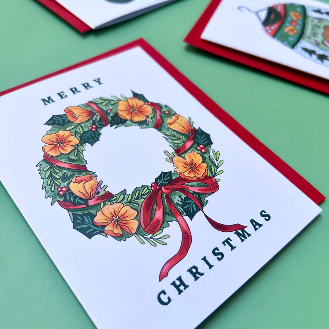 California Poppy Christmas Wreath Boxed Cards - Set of 6