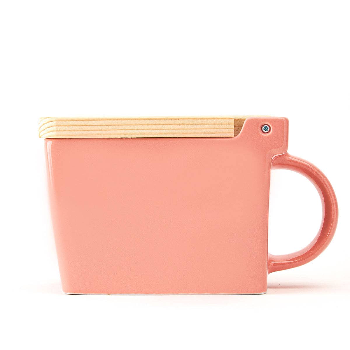 Bee House Ceramic Salt Box With Wooden Lid - Coral Pink