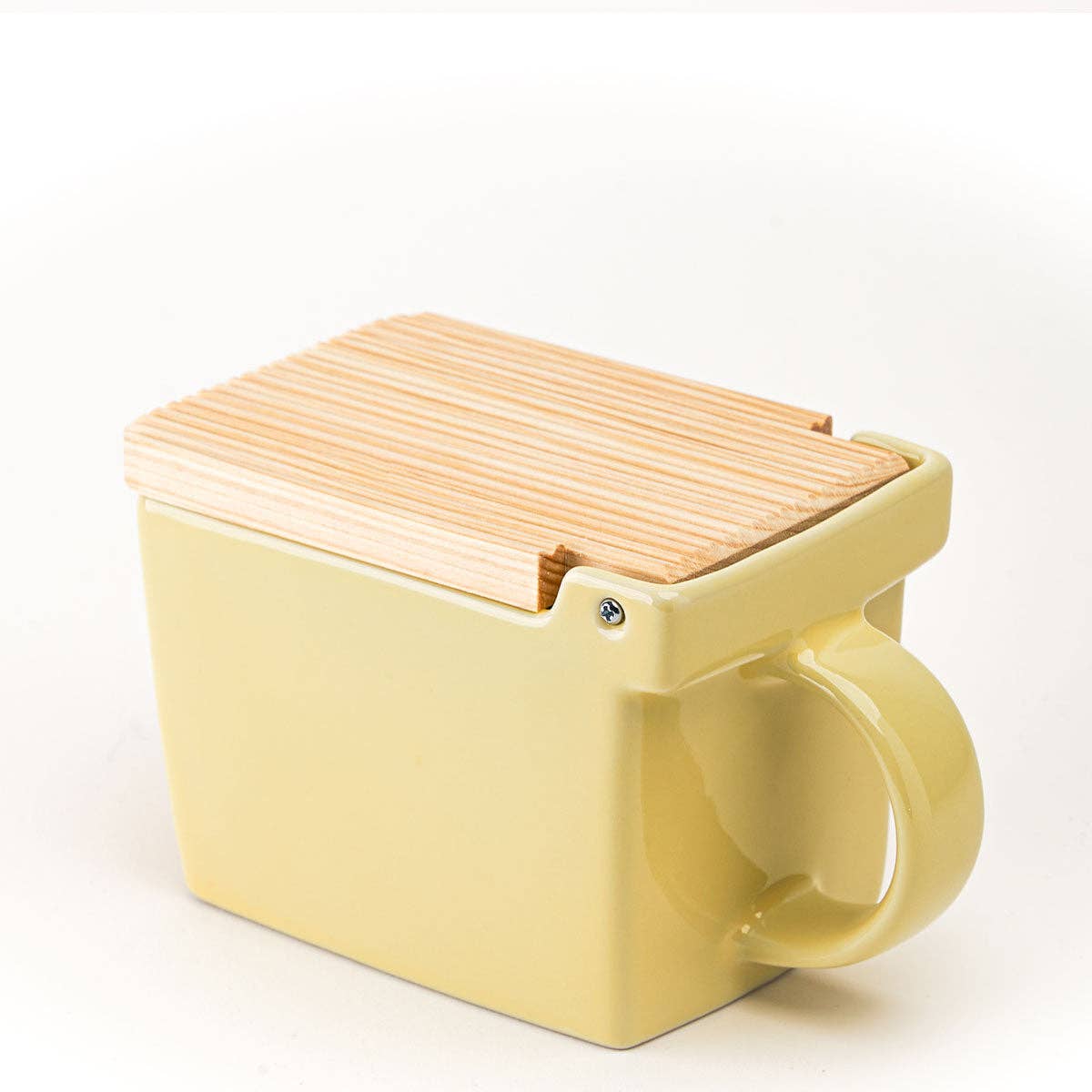 Bee House Ceramic Salt Box With Wooden Lid - Banana