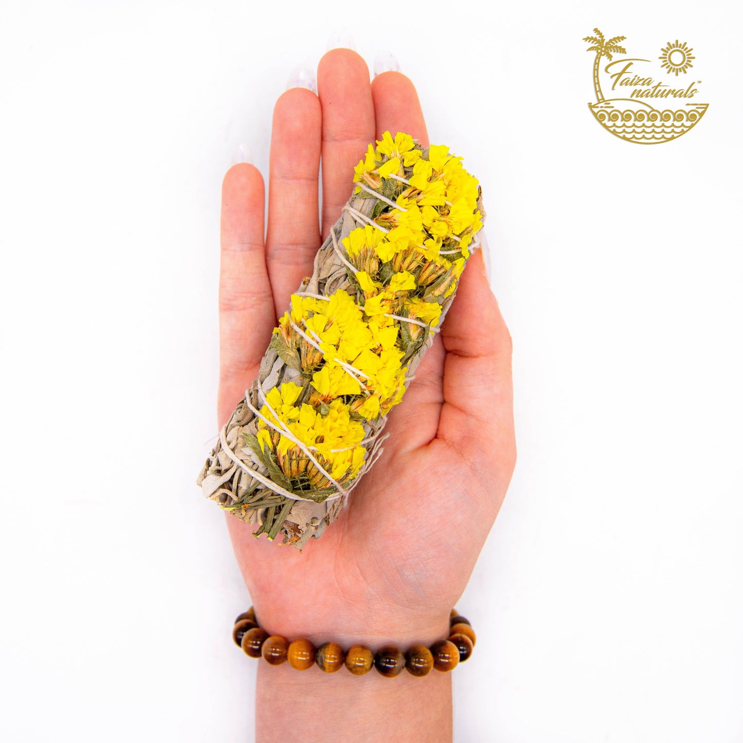 White Sage & Yellow Sinuata Moon Bundle — 4" (Farm-Grown, Hand-Tied)