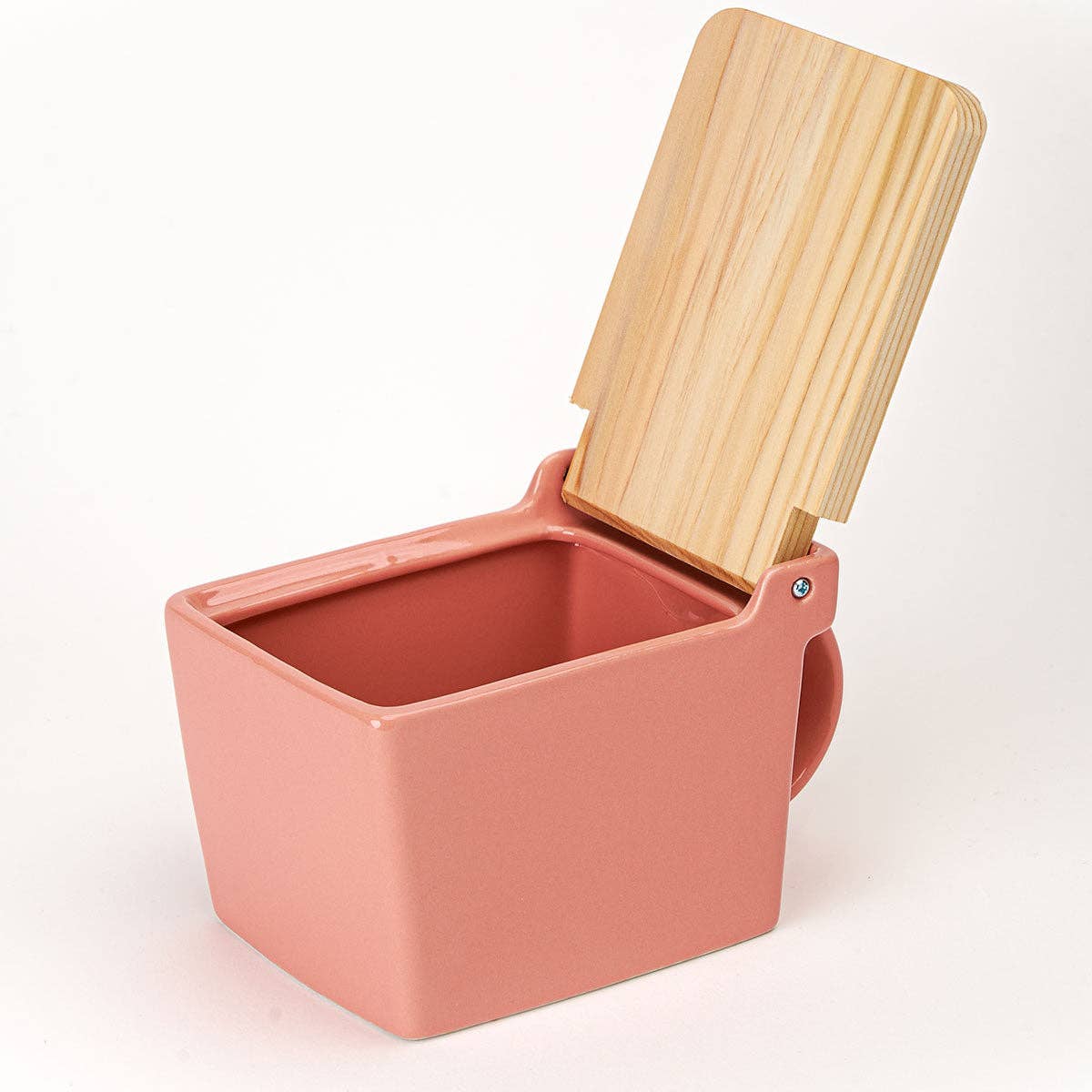 Bee House Ceramic Salt Box With Wooden Lid - Coral Pink