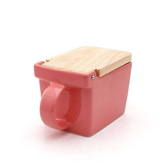 Bee House Ceramic Salt Box With Wooden Lid - Coral Pink
