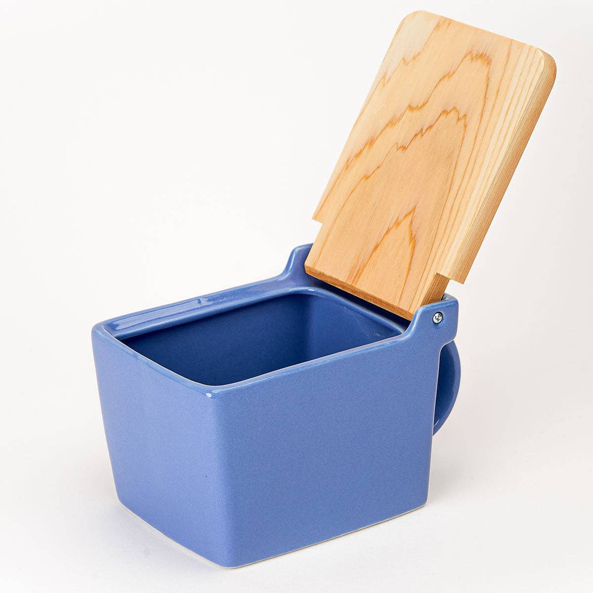 Bee House Ceramic Salt Box With Wooden Lid - Blueberry