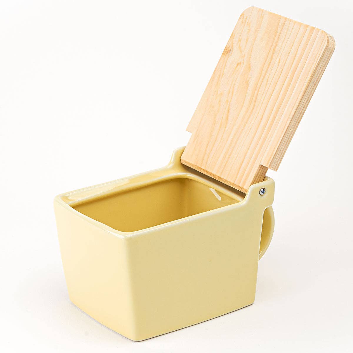 Bee House Ceramic Salt Box With Wooden Lid - Banana