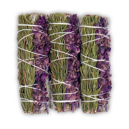 Lavender • Rosemary • White Sage Smudge Sticks — 4" (Hand-Harvested & Hand-Tied in Southern California)