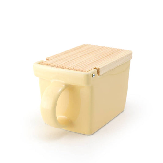 Bee House Ceramic Salt Box With Wooden Lid - Banana