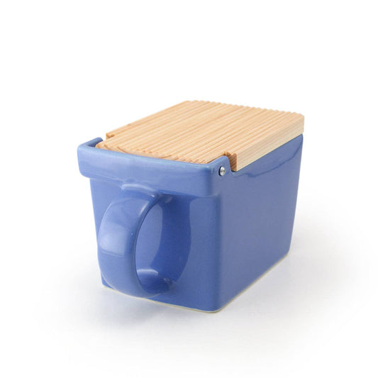 Bee House Ceramic Salt Box With Wooden Lid - Blueberry