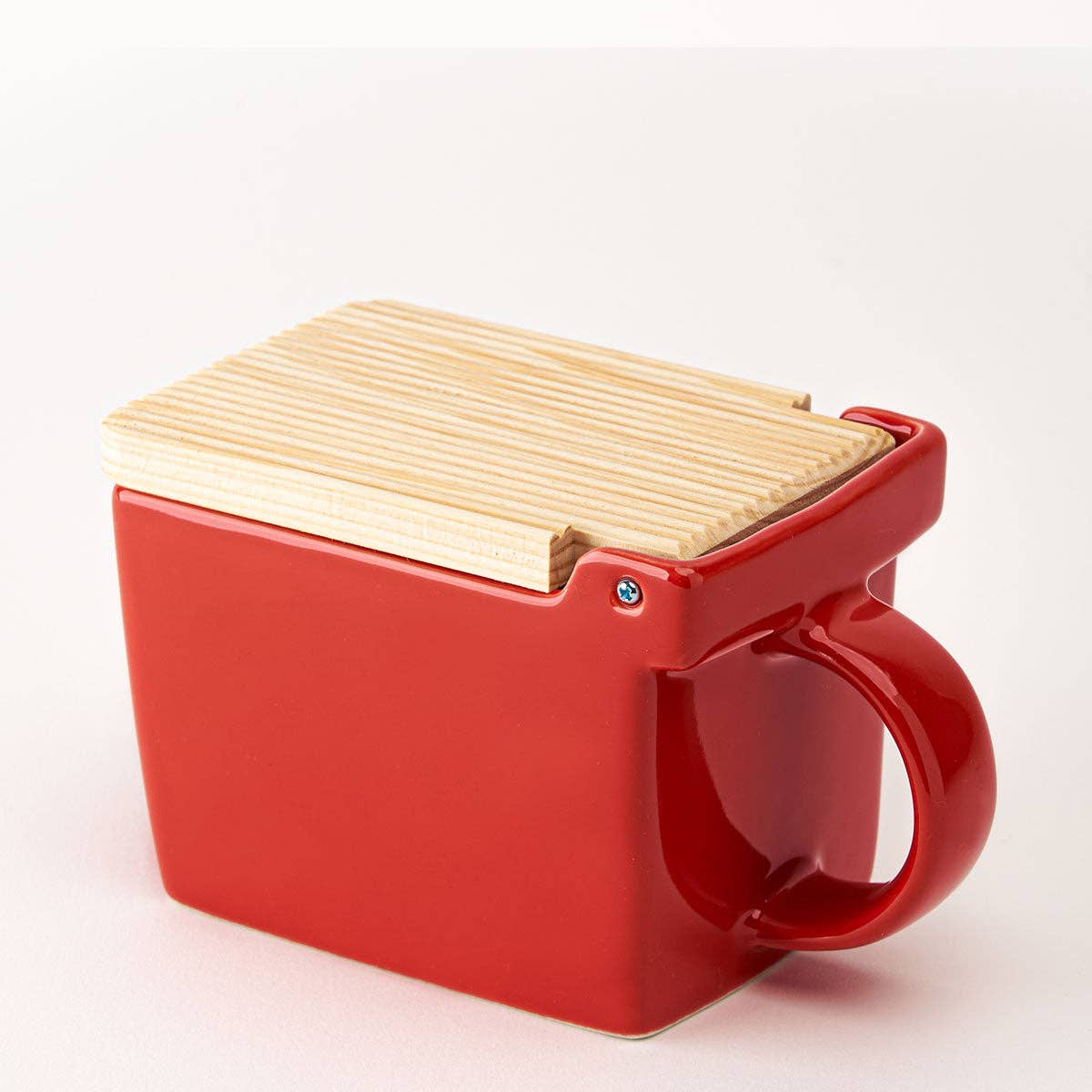 Bee House Ceramic Salt Box With Wooden Lid - Tomato