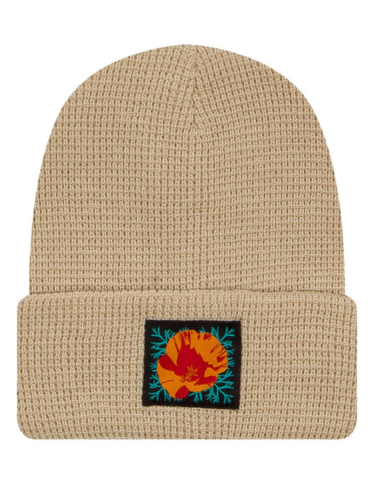 Poppy Flower Waffle Knit Beanie — Cream
