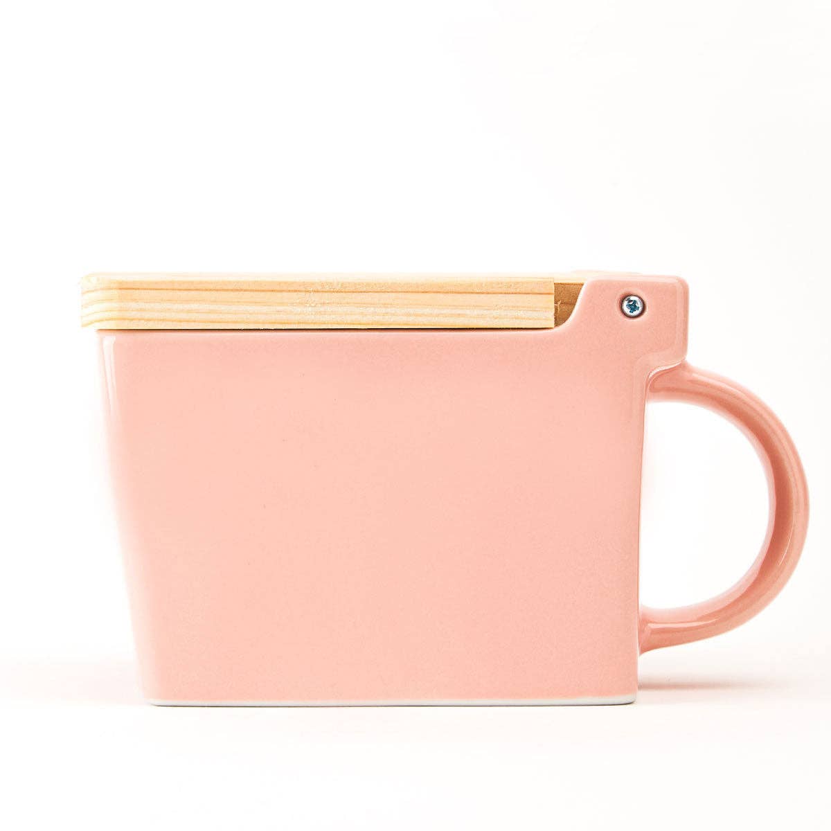 Bee House Ceramic Salt Box With Wooden Lid - Pink
