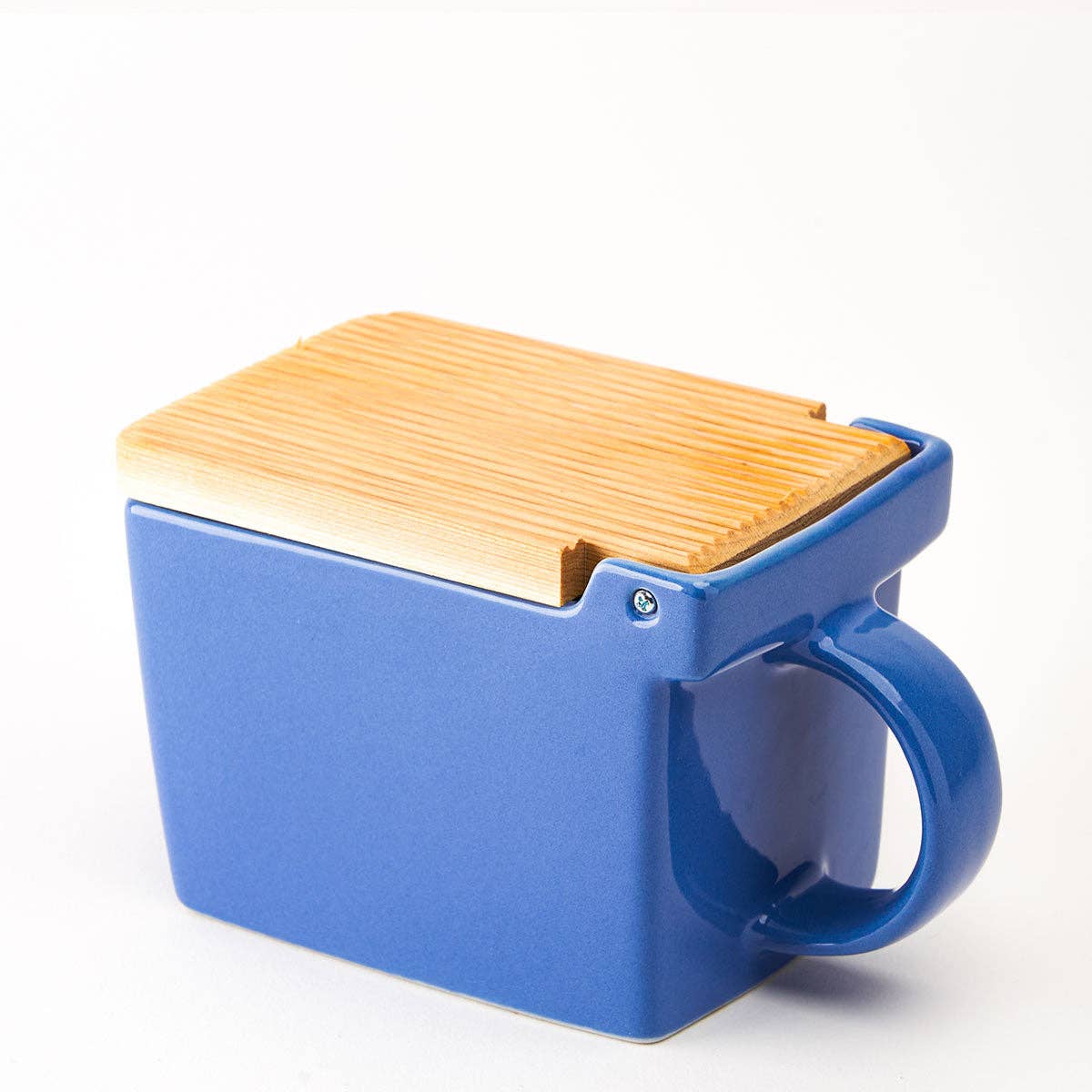 Bee House Ceramic Salt Box With Wooden Lid - Blueberry