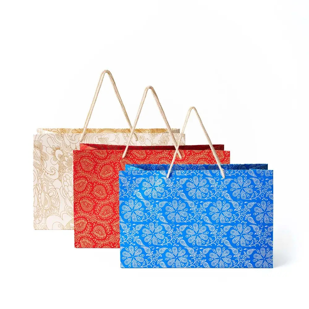 Recycled Paper Wide Holiday Gift Bag 15x6x9.5 - Assorted