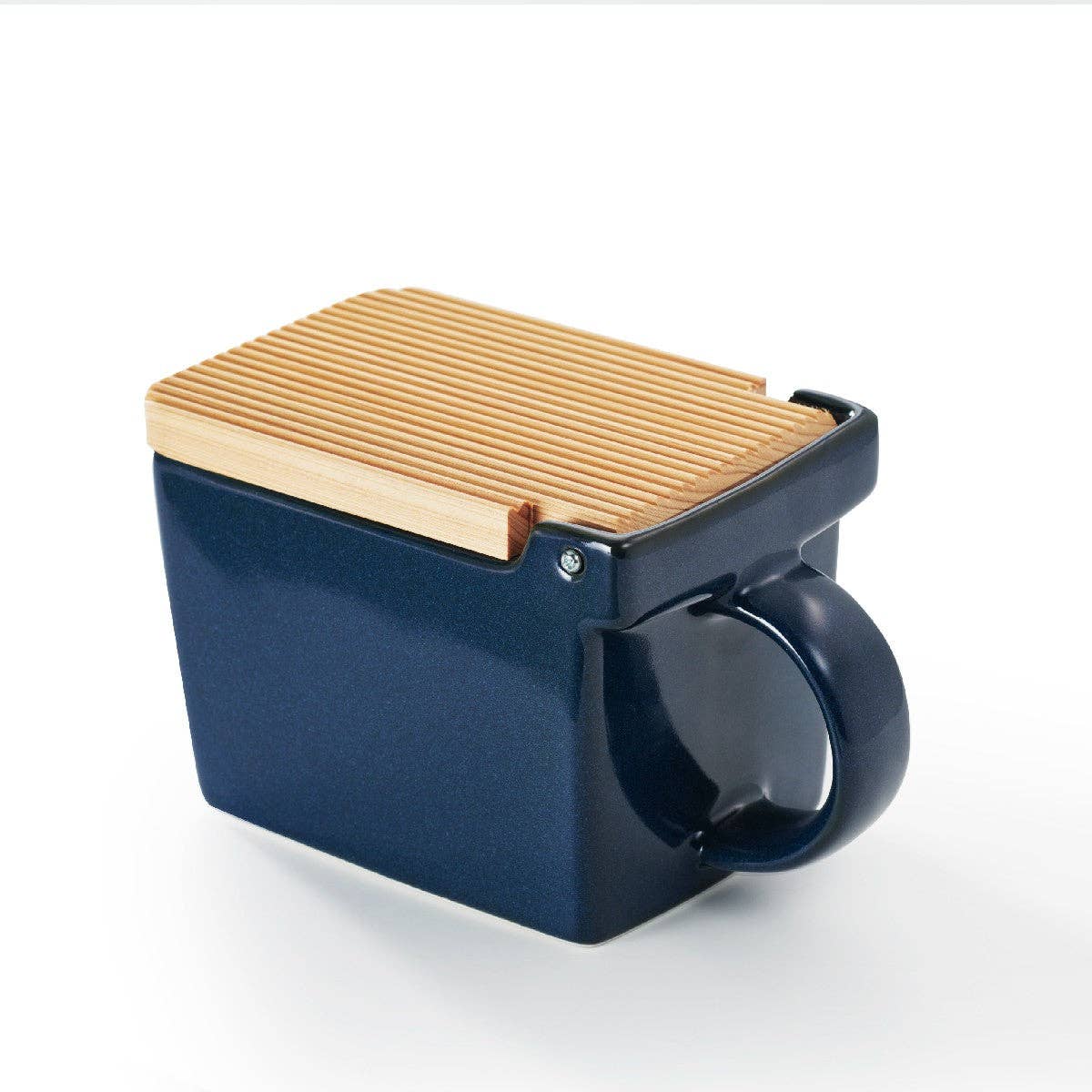 Bee House Ceramic Salt Box With Wooden Lid - Jeans Blue