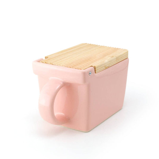 Bee House Ceramic Salt Box With Wooden Lid - Pink