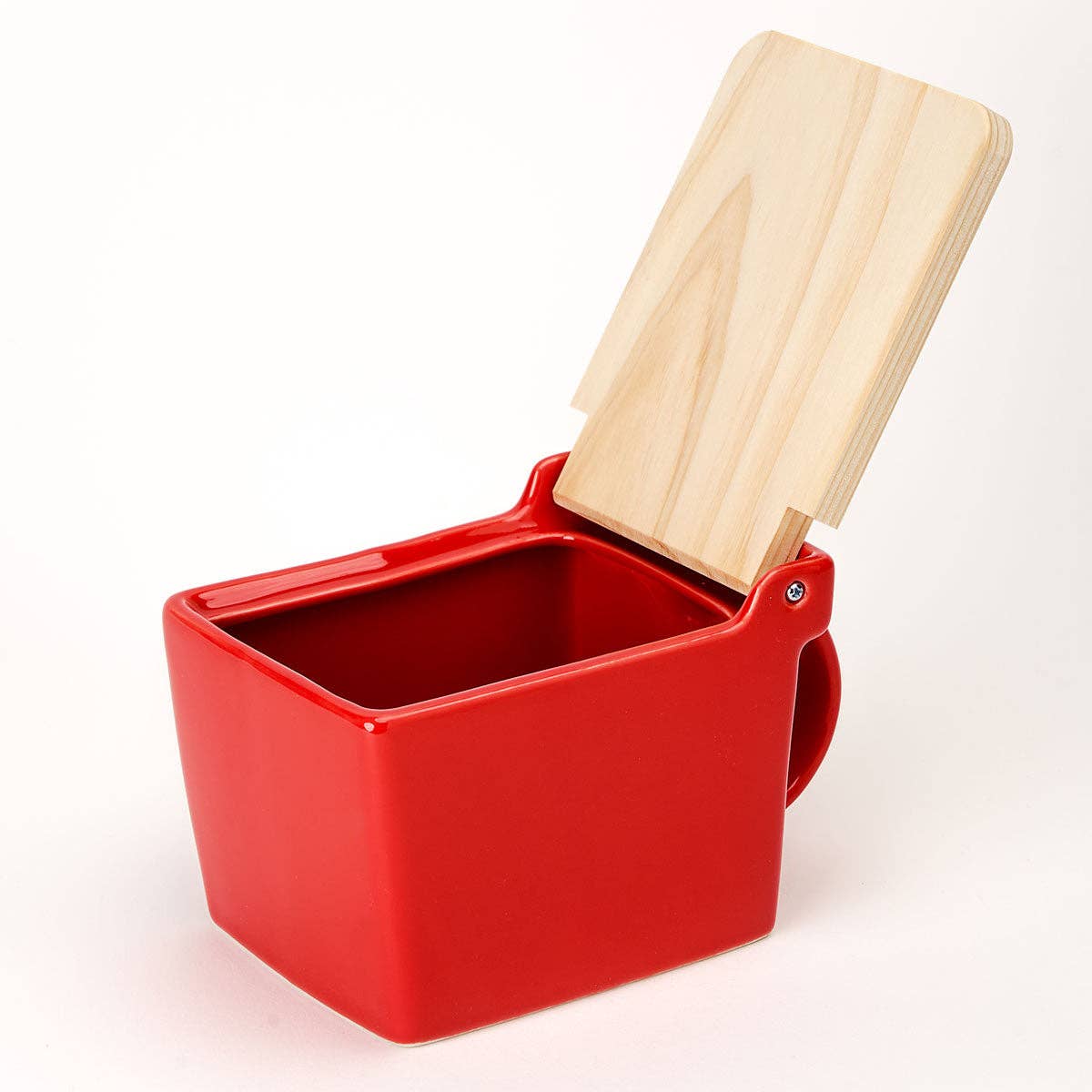 Bee House Ceramic Salt Box With Wooden Lid - Tomato