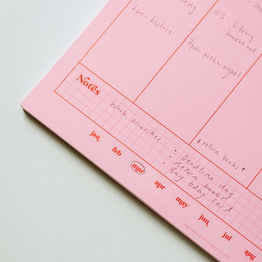 A4 Weekly Planner Pad | Pink & Red - Dear John