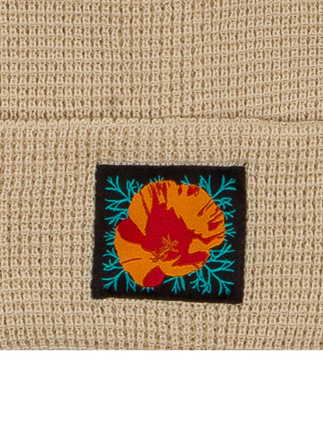 Poppy Flower Waffle Knit Beanie — Cream