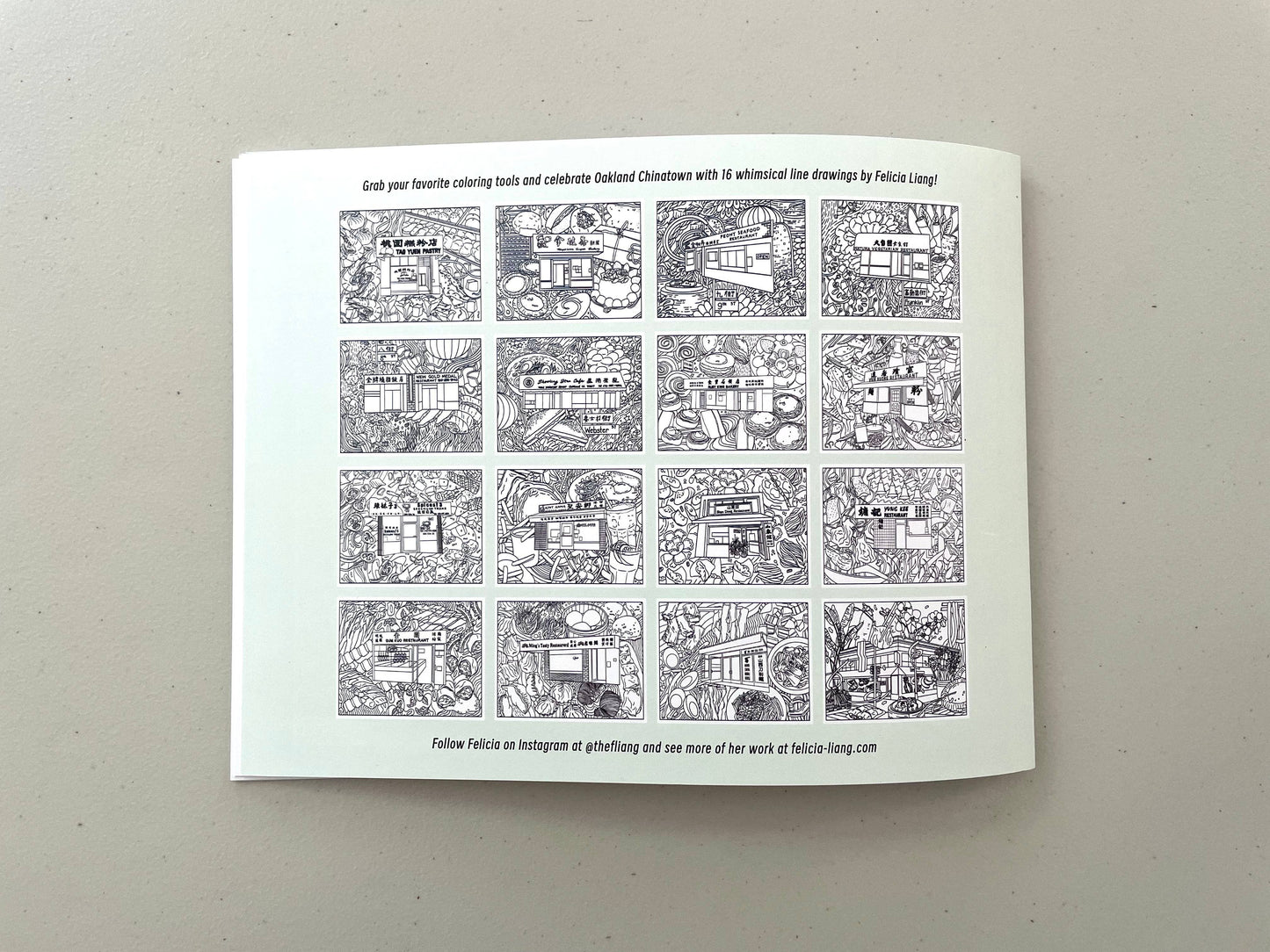 Oakland Chinatown Storefronts Coloring Book — 16 Pages by Felicia Liang (8.5" × 11" Landscape)