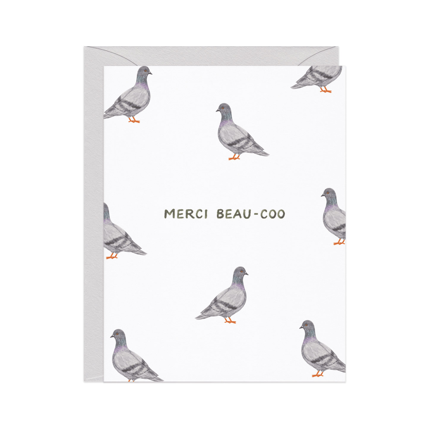 Amy Zhang - Merci Beau - coo Pigeon — French Pun Thank You Card - Dear John