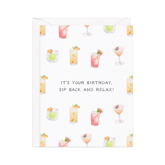 Amy Zhang - Sip Back And Relax — Cocktail Pun Birthday Card - Dear John