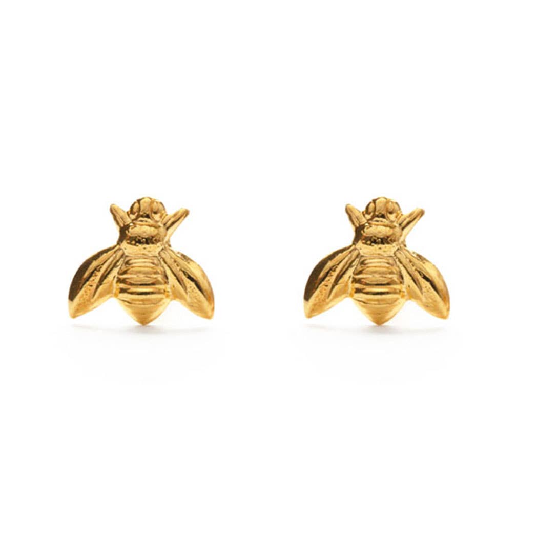 Tiny Bee Stud Earrings — Heavy 14k Gold Plate (7–10 µm), USA Vintage Molds