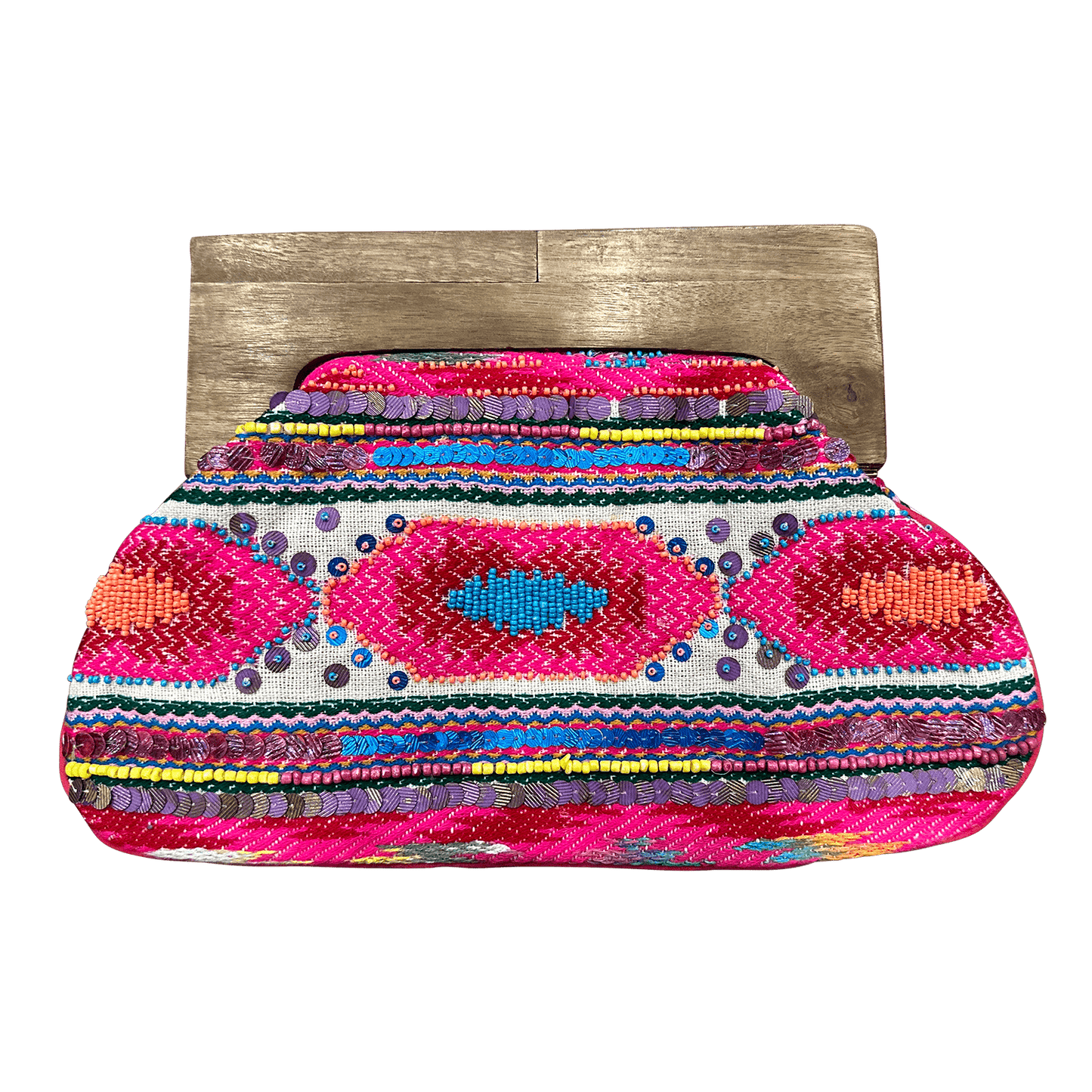 Beaded Clutch Bag with Wooden Handle - Dear John