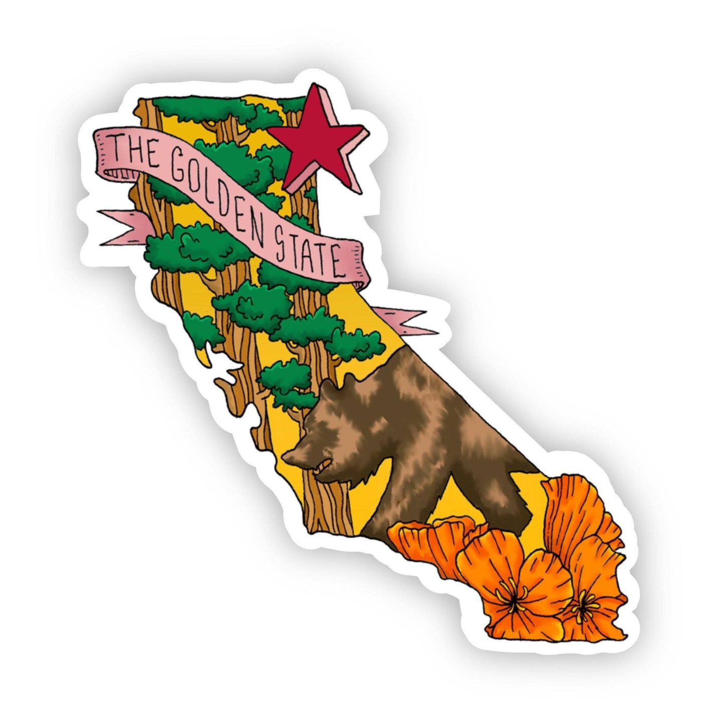 Big Moods - The Golden State Bear Sticker - Cali - Dear John