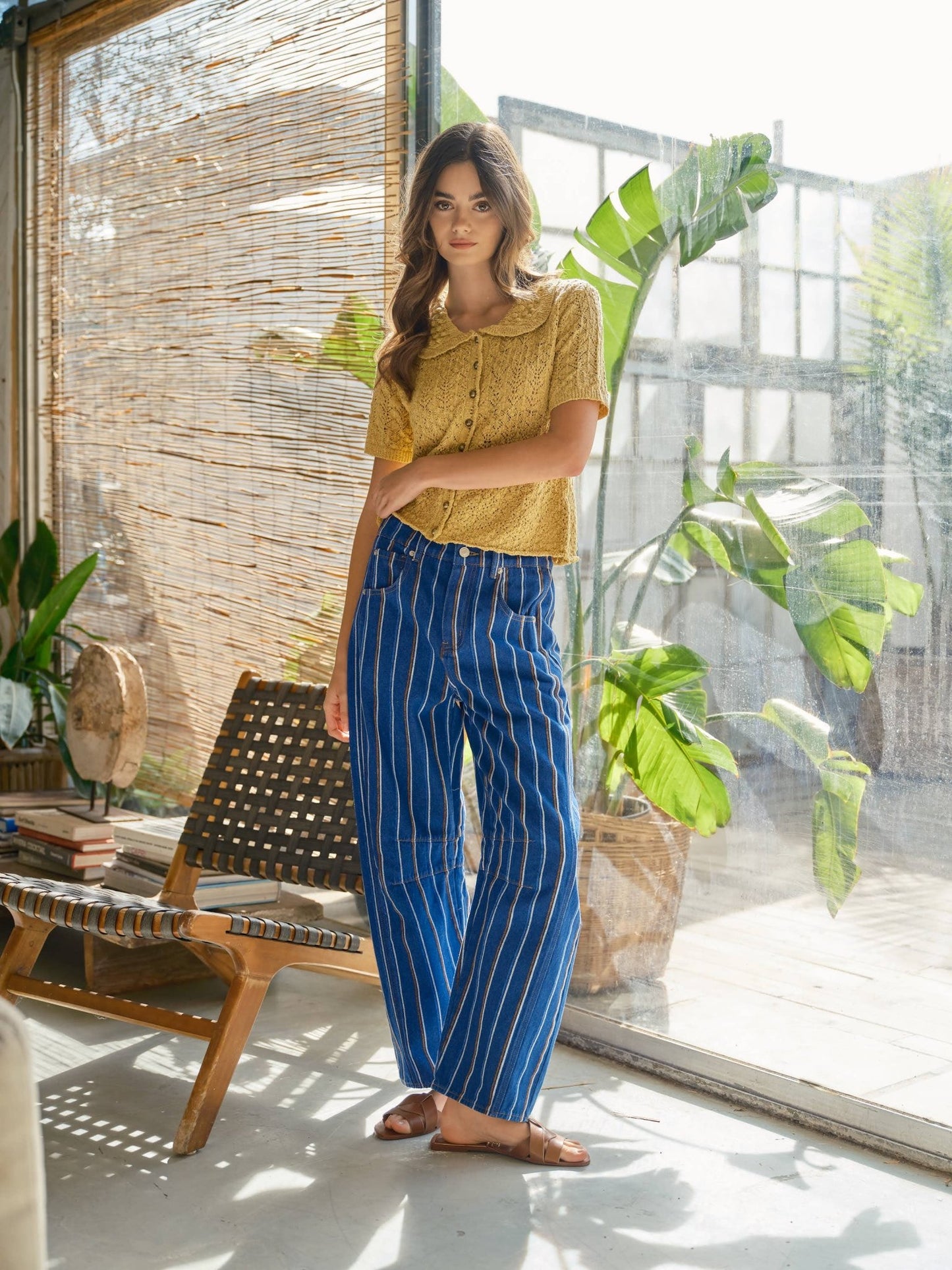 BRUSHED STRIPE DENIM BARREL PANTS - Dear John