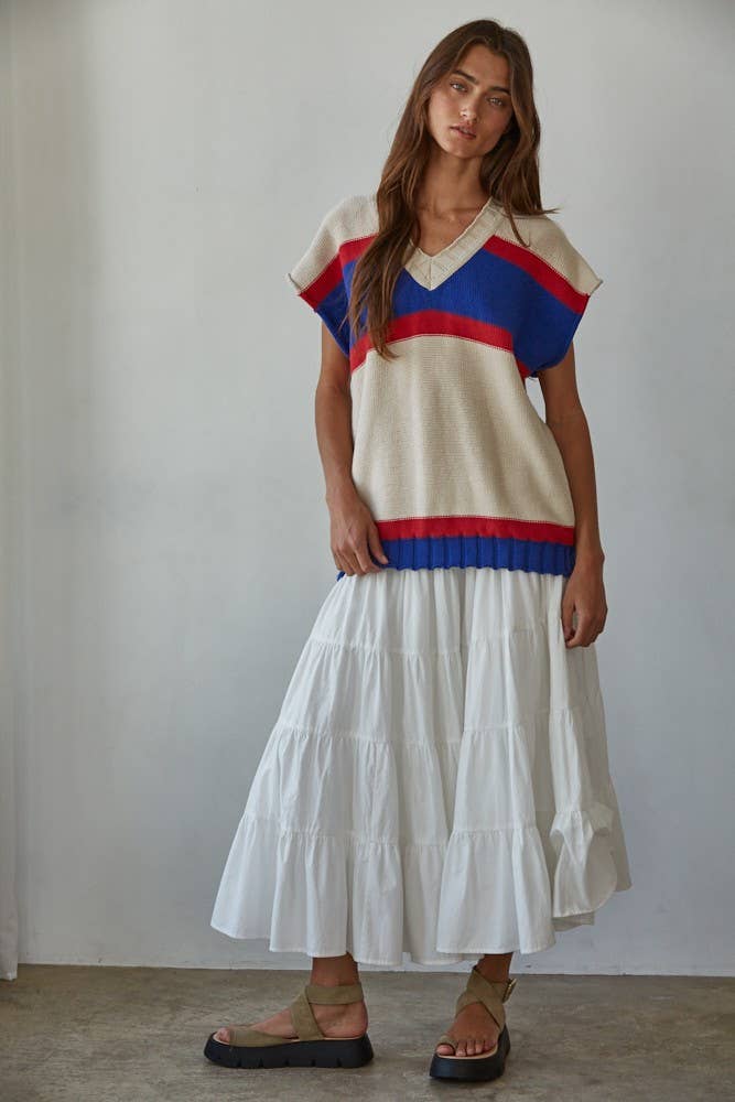 By Together - W2126 | Knit Sweater Cotton Printed Striped V - Neck Vest - Dear John