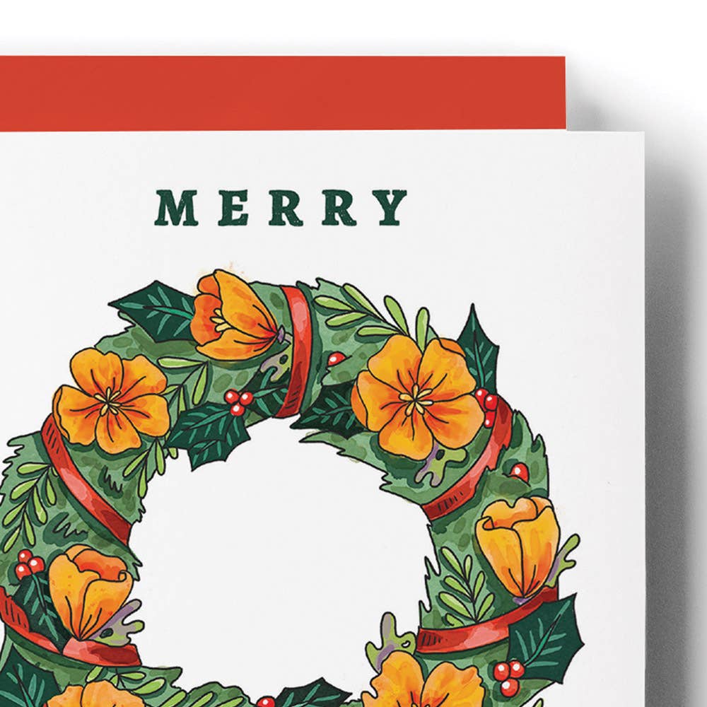 California Poppy Christmas Wreath Boxed Cards - Set of 6