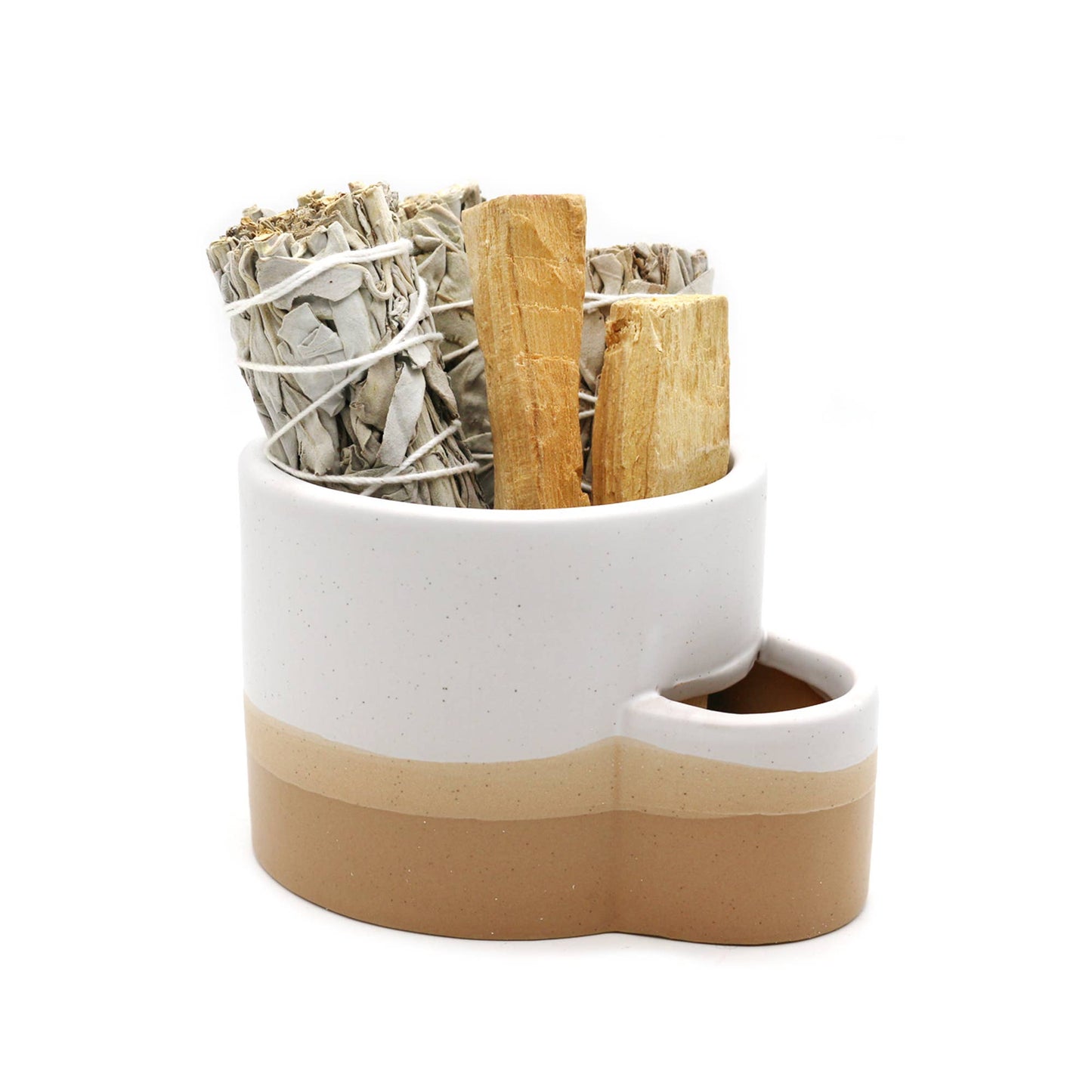 Ceramic Burner w/ Match Slot - White & Brown - Dear John