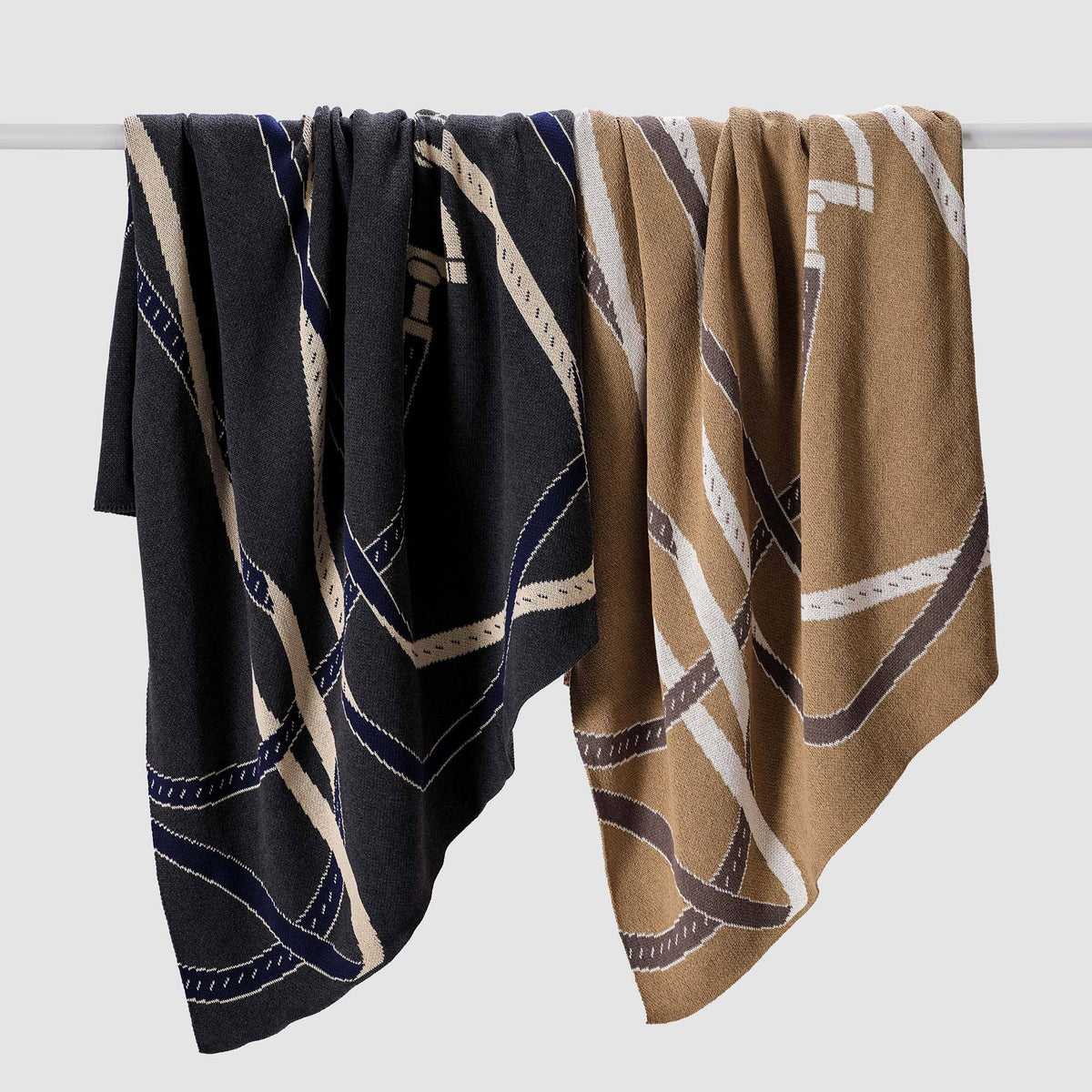 Cotton Sustainable Knit Patterned Throw Blanket - Equestrian Tack - Dear John