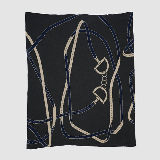 Cotton Sustainable Knit Patterned Throw Blanket - Equestrian Tack - Dear John