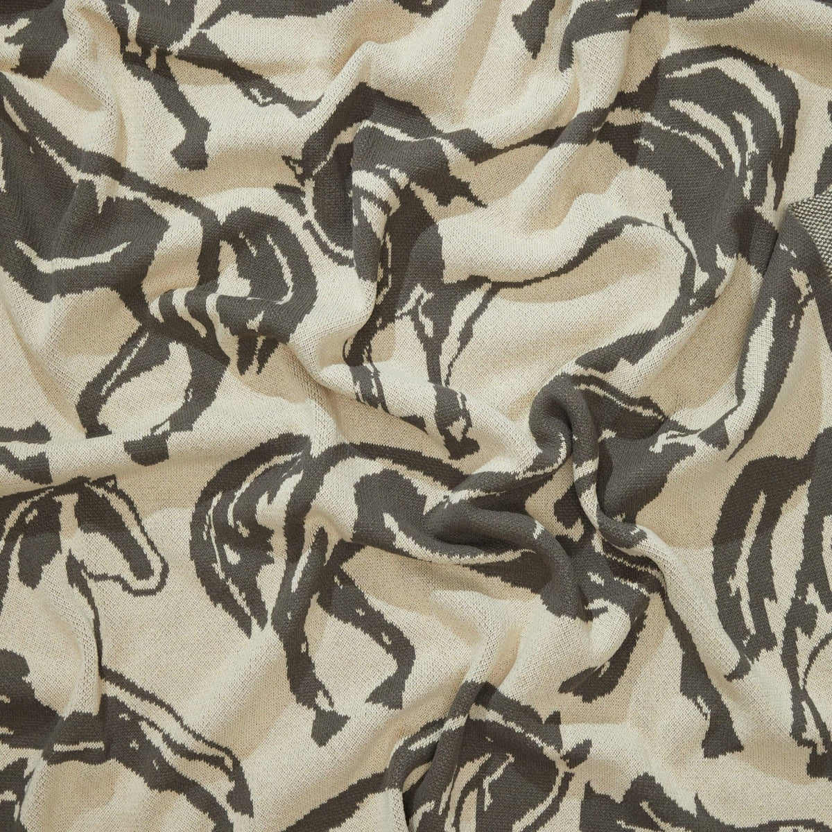 Cotton Sustainable Knit Throw Blanket - Equestrian Abstract Horse - Dear John