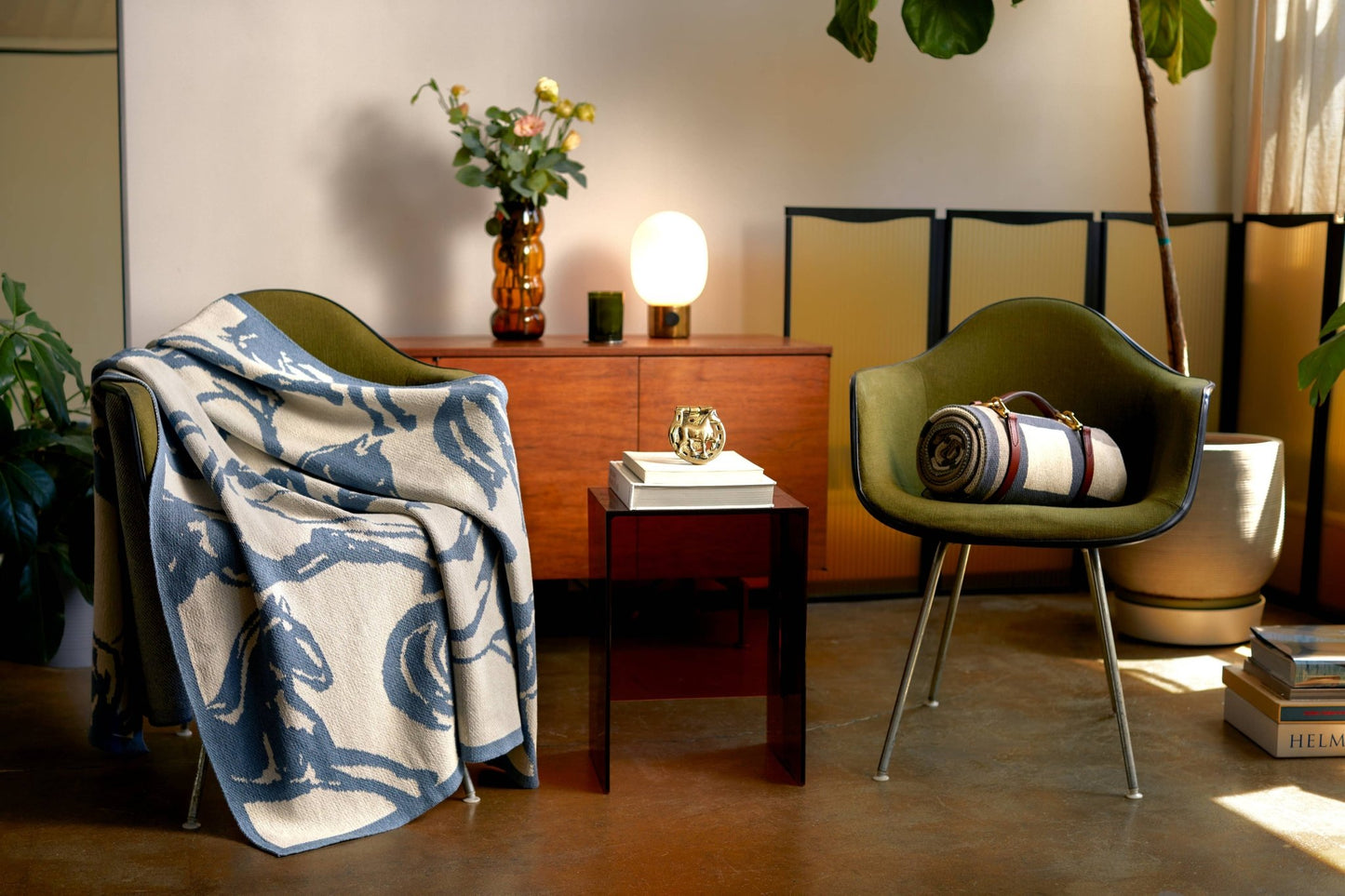 Cotton Sustainable Knit Throw Blanket - Equestrian Abstract Horse - Dear John