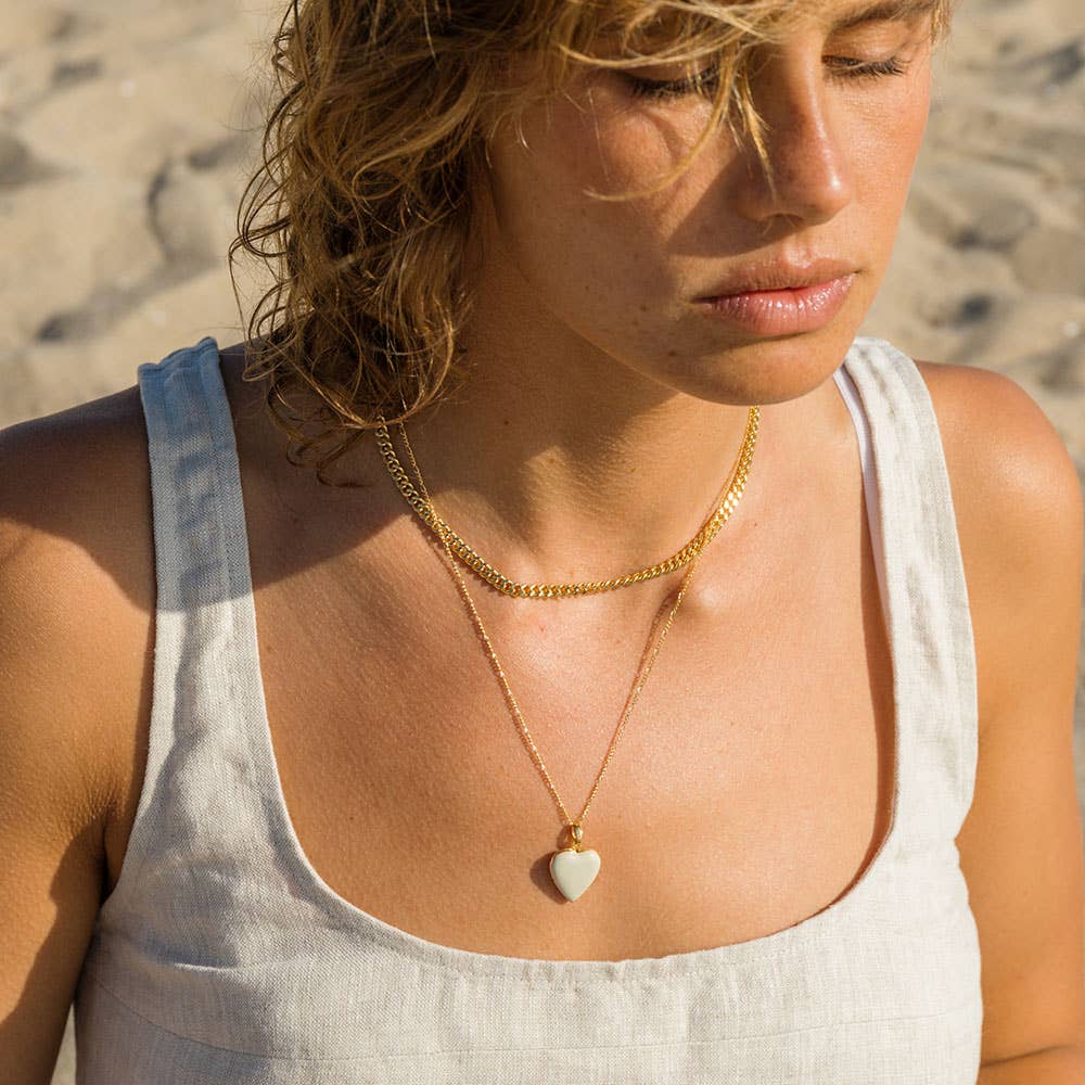 Heart Locket Necklace — 14k Gold over Brass on 20" Figaro Chain