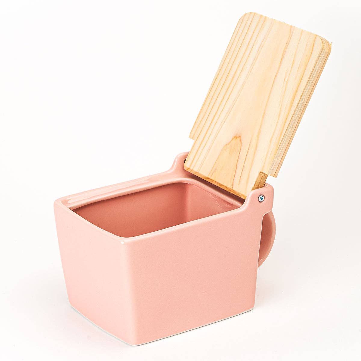 Bee House Ceramic Salt Box With Wooden Lid - Pink
