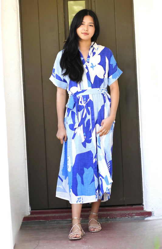 Dolma - Brigitte Abstract Print Dress Blue Multi - Dear John