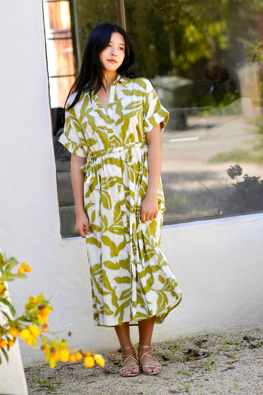 Dolma - Brigitte Abstract Print Dress Olive White - Dear John