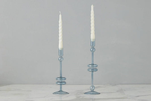 etúHOME - Denim Glass Candlestick Pair, Medium - Dear John