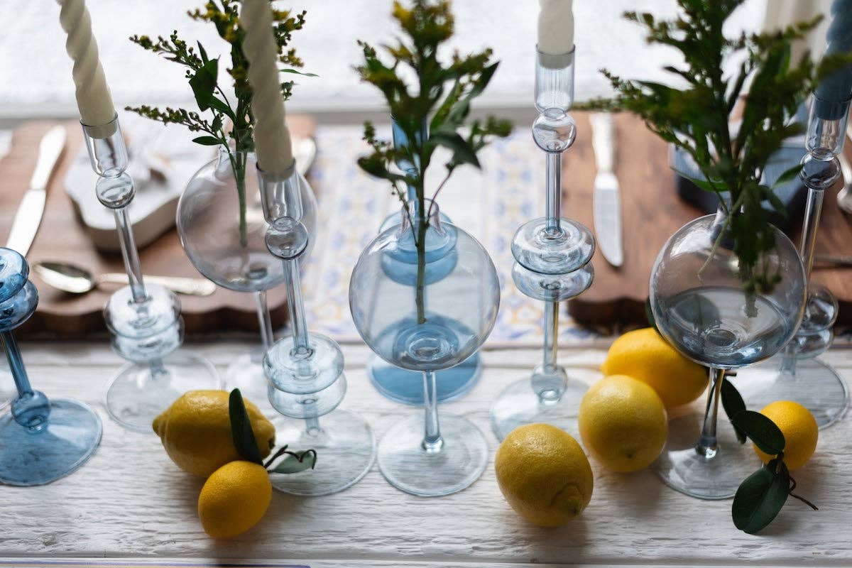etúHOME - Denim Glass Candlestick Pair, Medium - Dear John