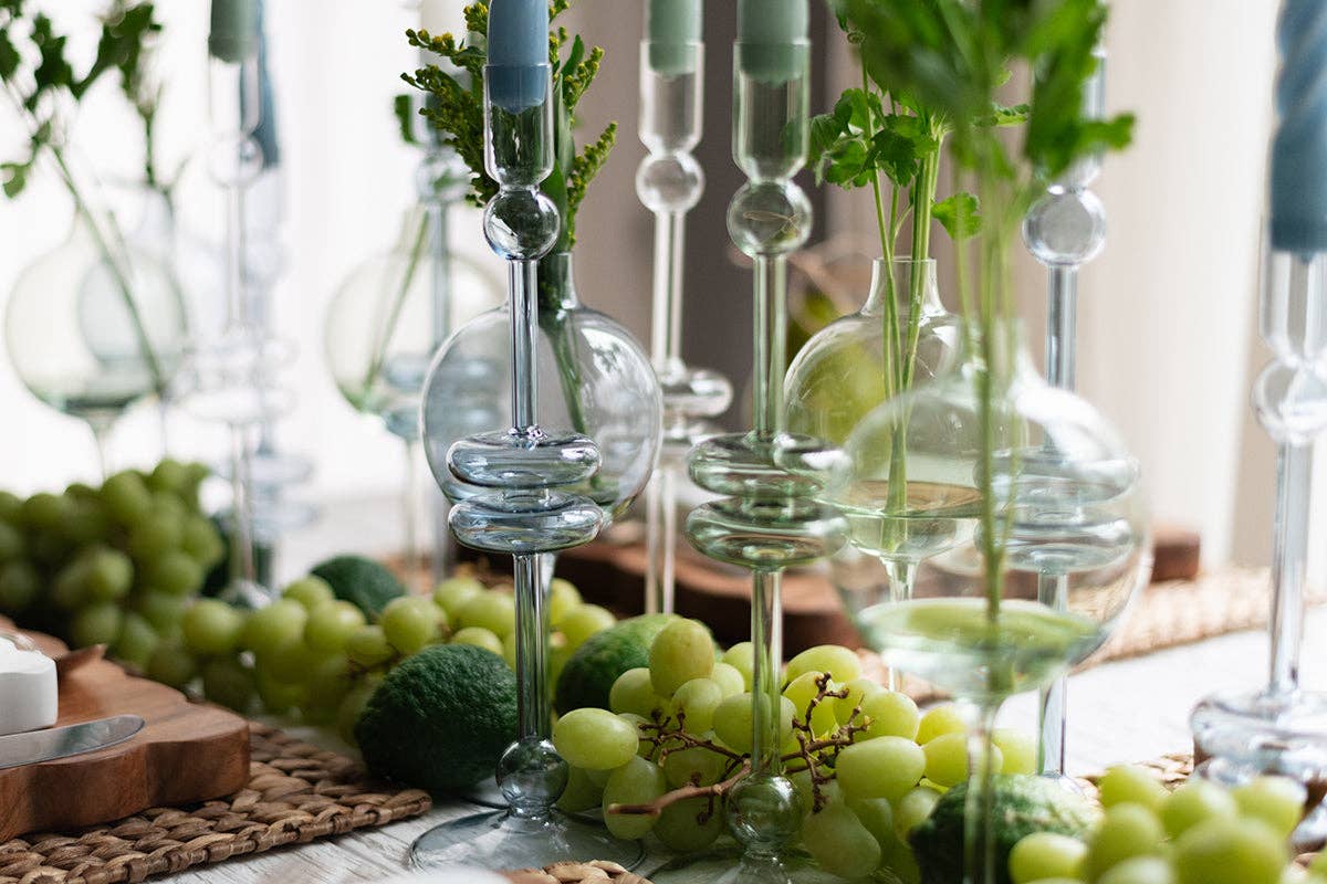etúHOME - Sage Glass Candlestick Pair, Medium - Dear John