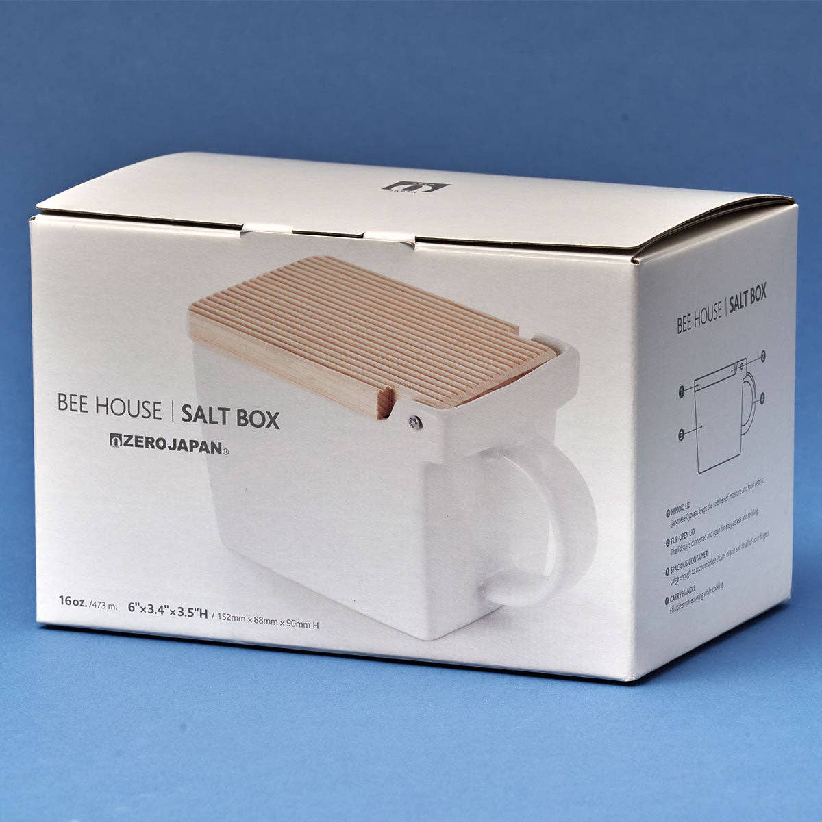 Bee House Ceramic Salt Box With Wooden Lid - Jeans Blue