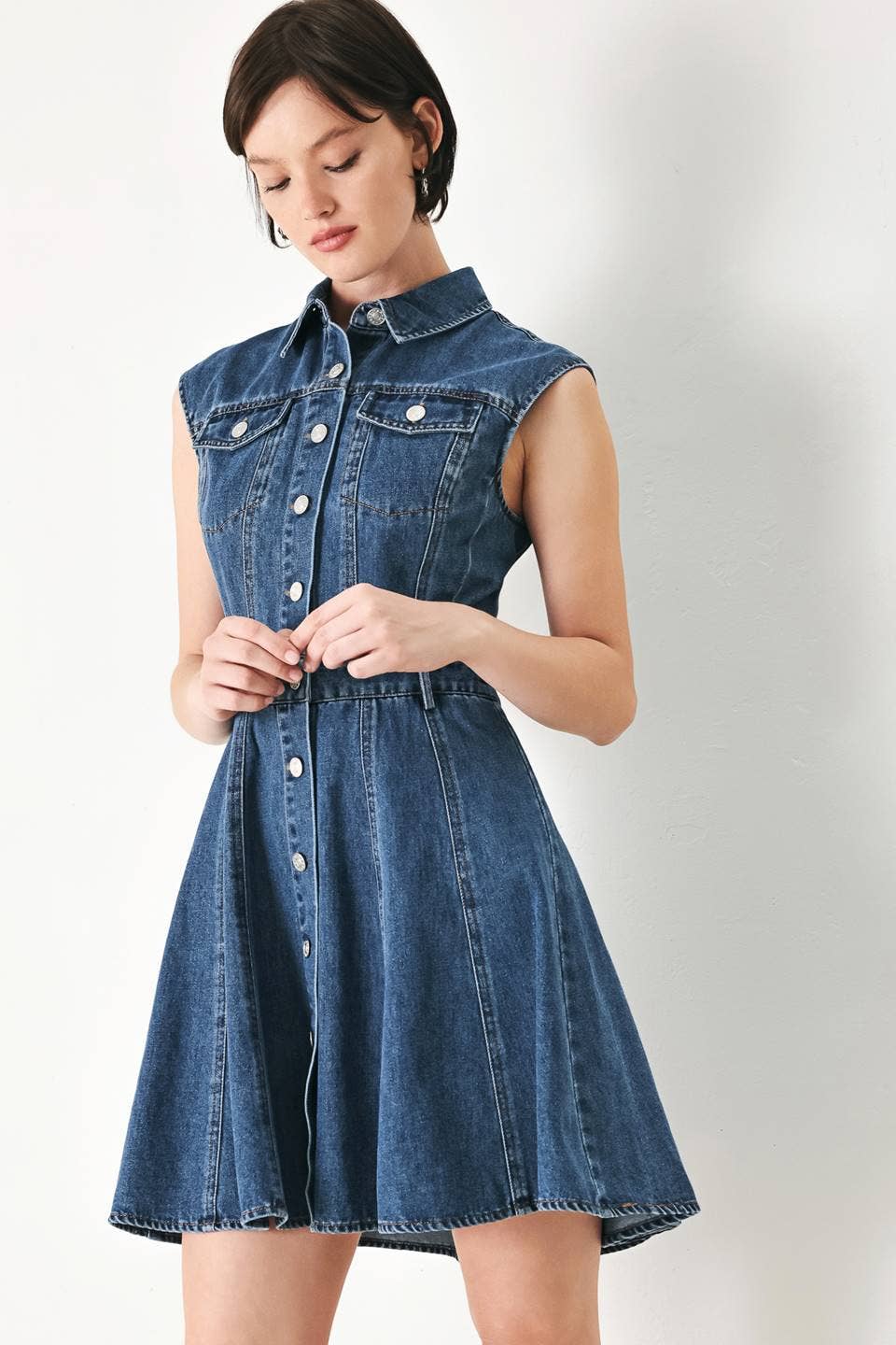 FLYING TOMATO - A washed denim mini dress - FD1930 - Dear John