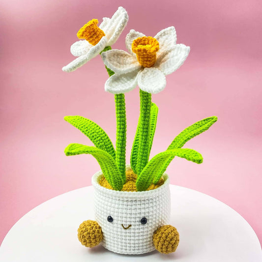 Handmade Finished Crochet Smiley Daffodil Pot | Daffodil Decor | Cute Spring Flower | Amigurumi Plant | Crochet Flowers | Home Decor - Dear John