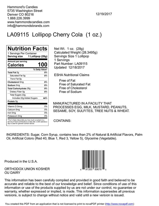 Handmade Lollipop - Cherry Cola - 1 oz - Dear John