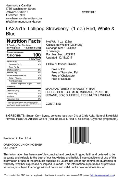 Handmade Lollipop - Strawberry - 1 oz - Dear John