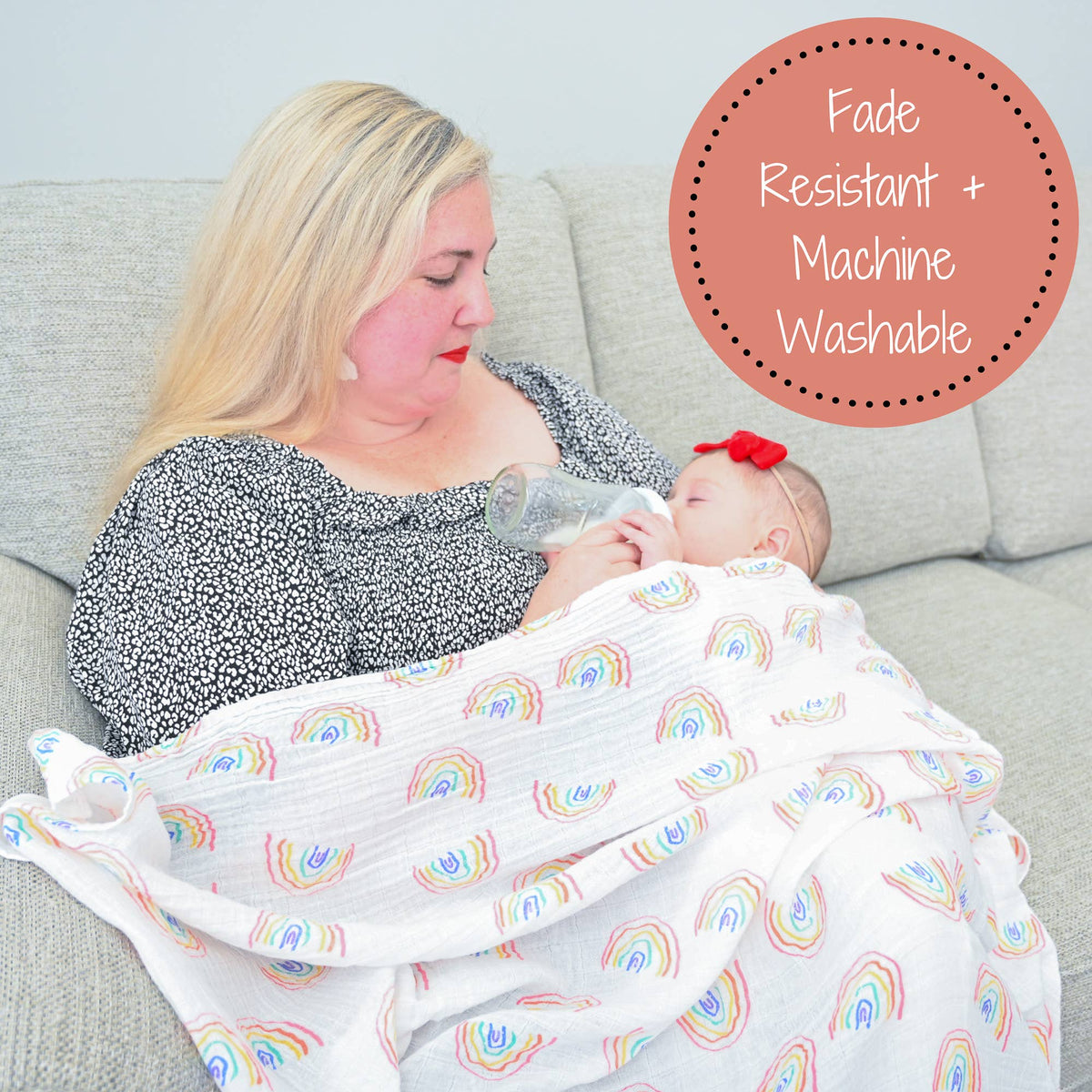 LollyBanks - Baby Muslin Swaddle Blanket 47x47 Over The Rainbow - Dear John