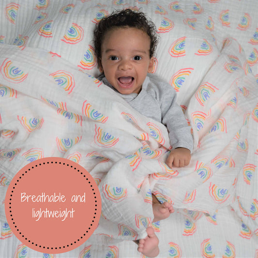 LollyBanks - Baby Muslin Swaddle Blanket 47x47 Over The Rainbow - Dear John