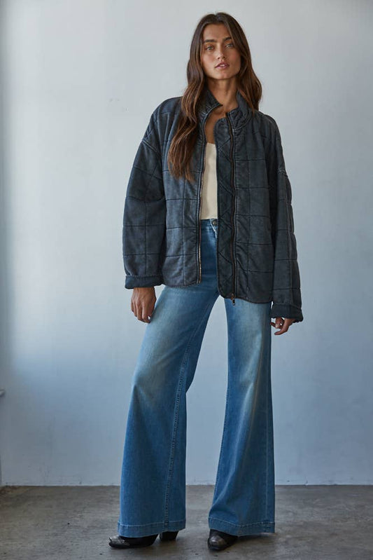 Long Sleeve Quilted Knit Mineral Washed Jacket - Dear John